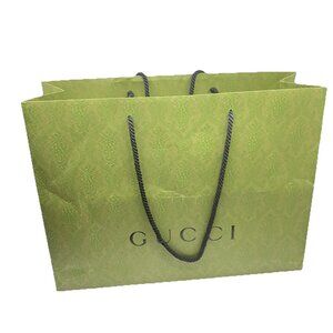 Gucci Green Paper Shopping Bag L With Handles 18.75 x 14 x 6.5 Damask